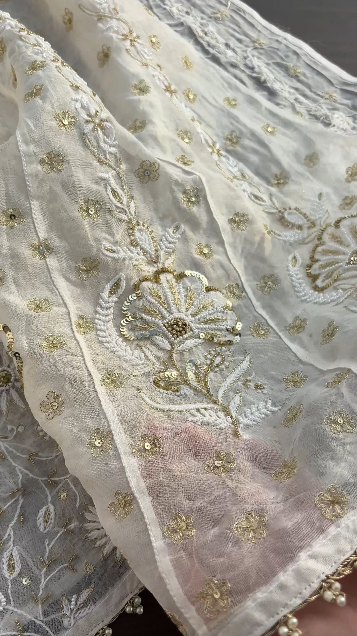 Pure Organza Silk Anarkali – Hand-Embroidered Chikankari & Luxe Embellishments