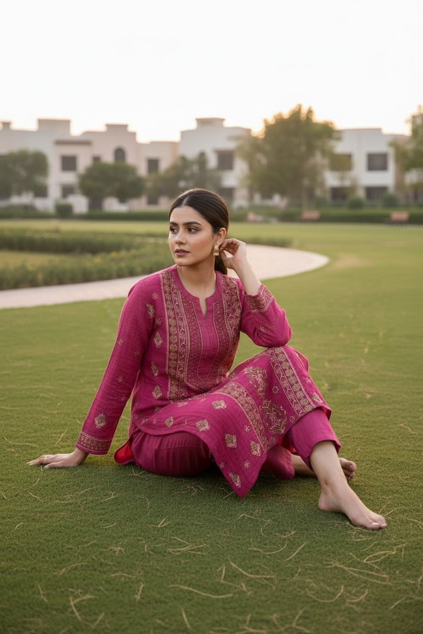 Pure Silk Chikankari Kurta – Handcrafted Elegance