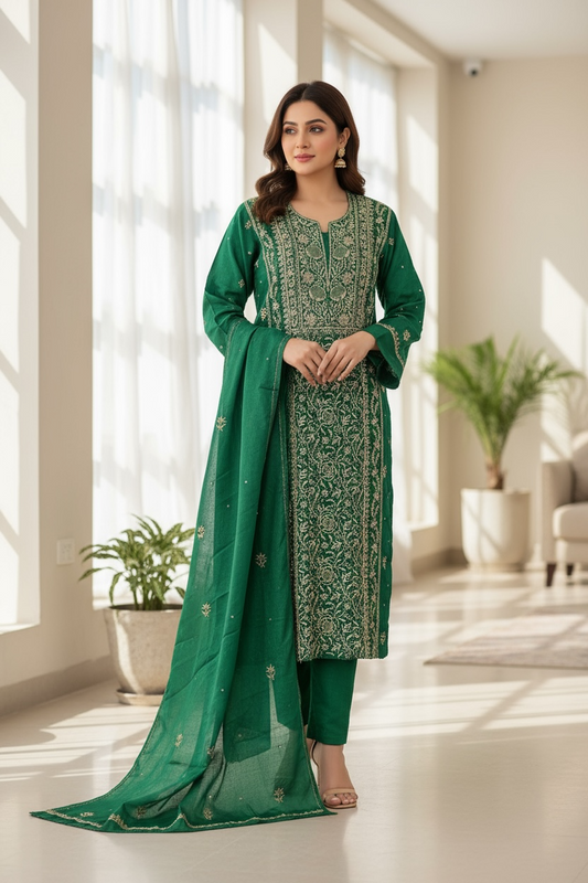 Pure Tussar Silk Chikankari with Embellishments | Eternal Craftsmanship