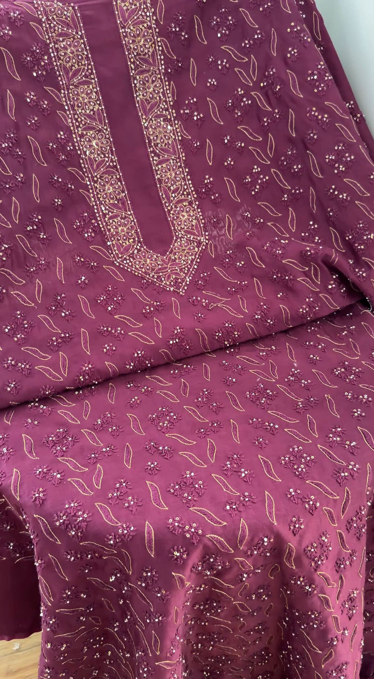 Royal Mulberry Hand-Embroidered Pure Chanderi Silk Suit Set