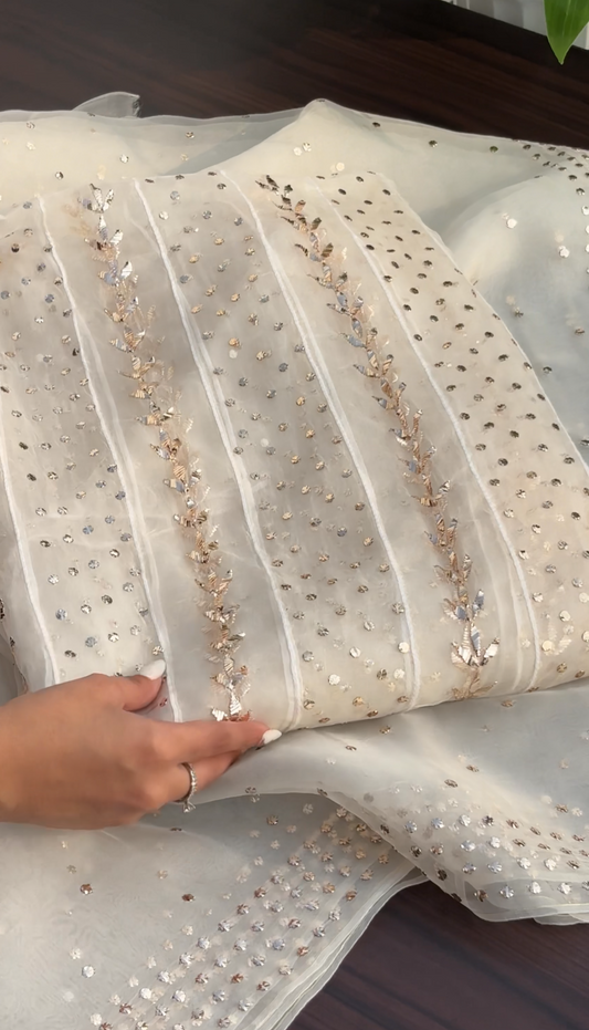 Organza anarkali with Mukaish