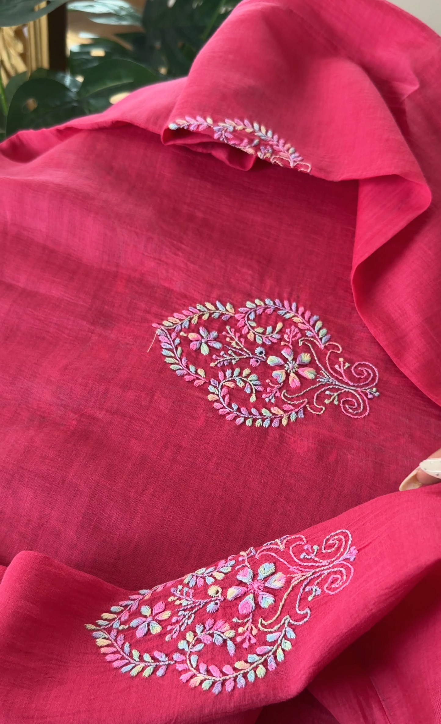 ShaSumz Exclusive: Pure Mul Chanderi Multi Colour Chikankari Suit Set
