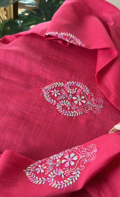 ShaSumz Exclusive: Pure Mul Chanderi Multi Colour Chikankari Suit Set