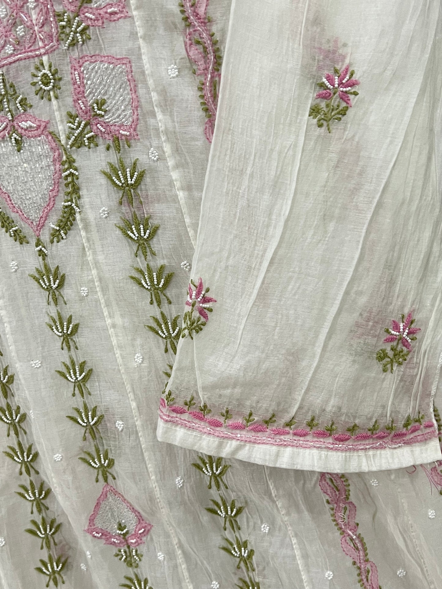 Mul Chanderi Chikankari Anarkali Suit