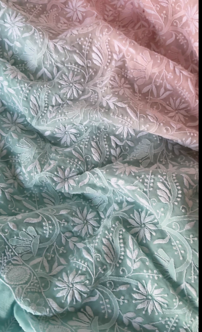 Sea Foam Green and Blush Pink Pure Georgette Chikankari Suit
