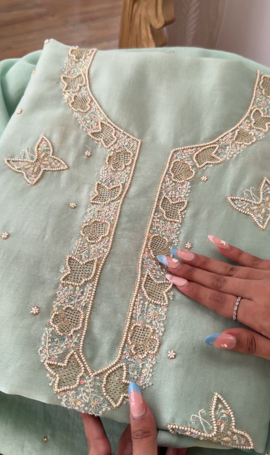 Sage Green Hand-Embroidered Chanderi Silk Chikankari Kurta & Dupatta Set