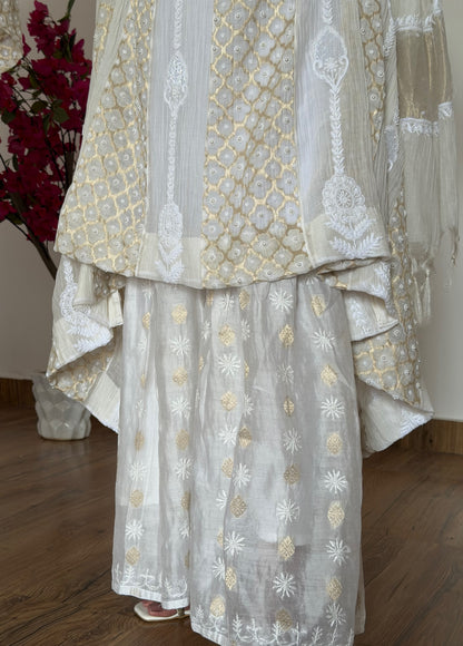 Mul Chanderi Sharara with Chikankari and Zari Weave | Dyeable | Ready to Wear