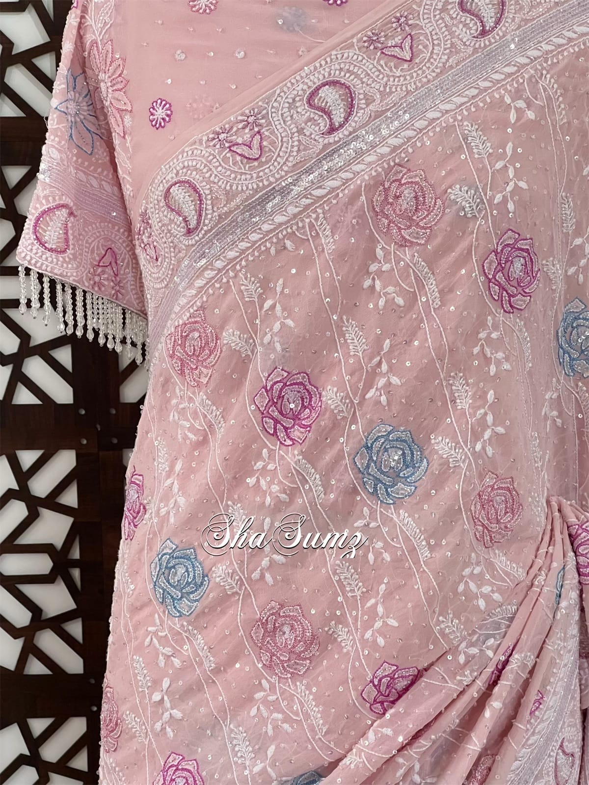 Pure Georgette Saree with Chikankari and Embellishments