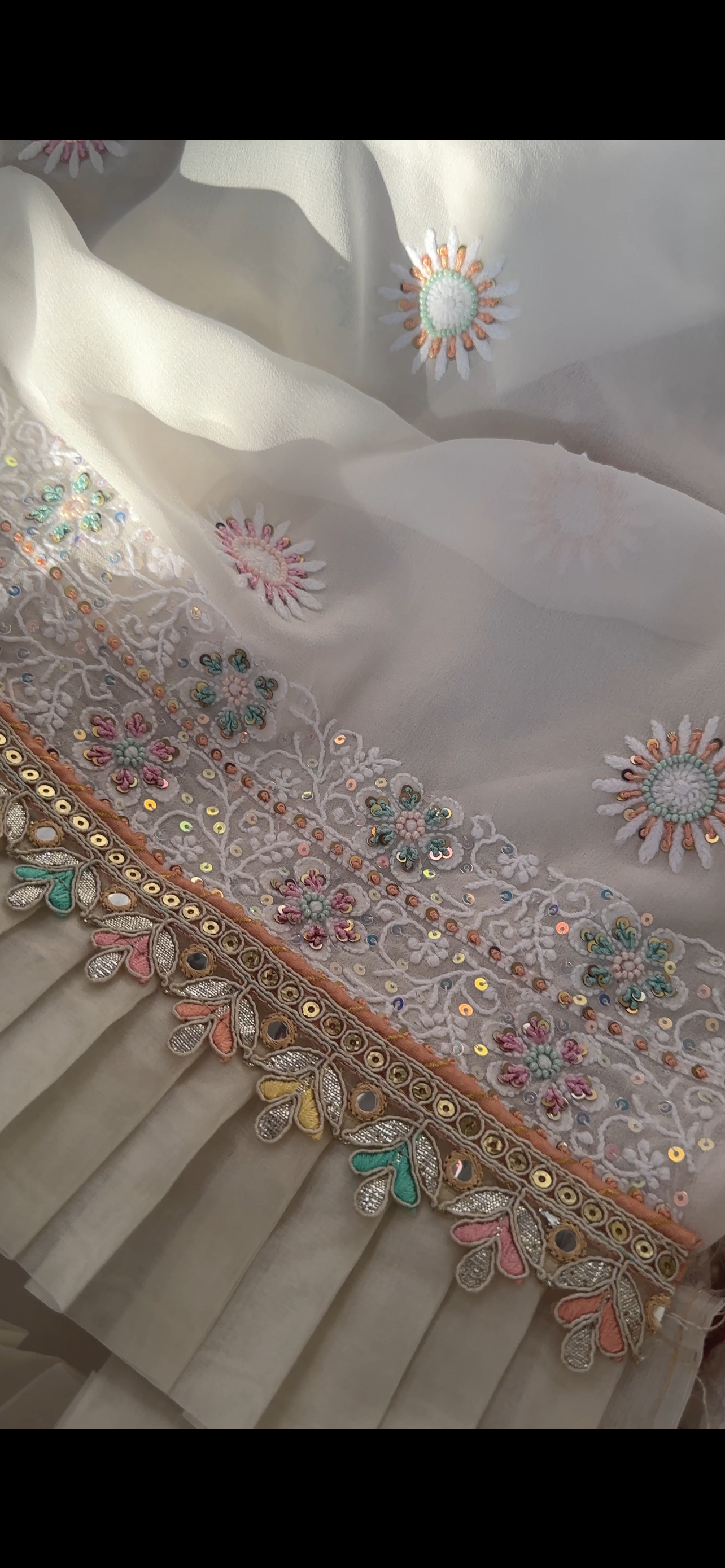 Off White Chikankari and Embellishments Suit