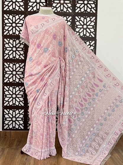 Pure Georgette Saree with Chikankari and Embellishments