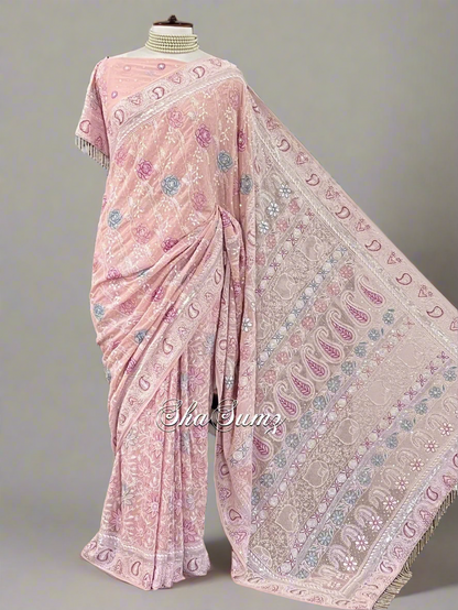 Pure Georgette Saree with Chikankari and Embellishments