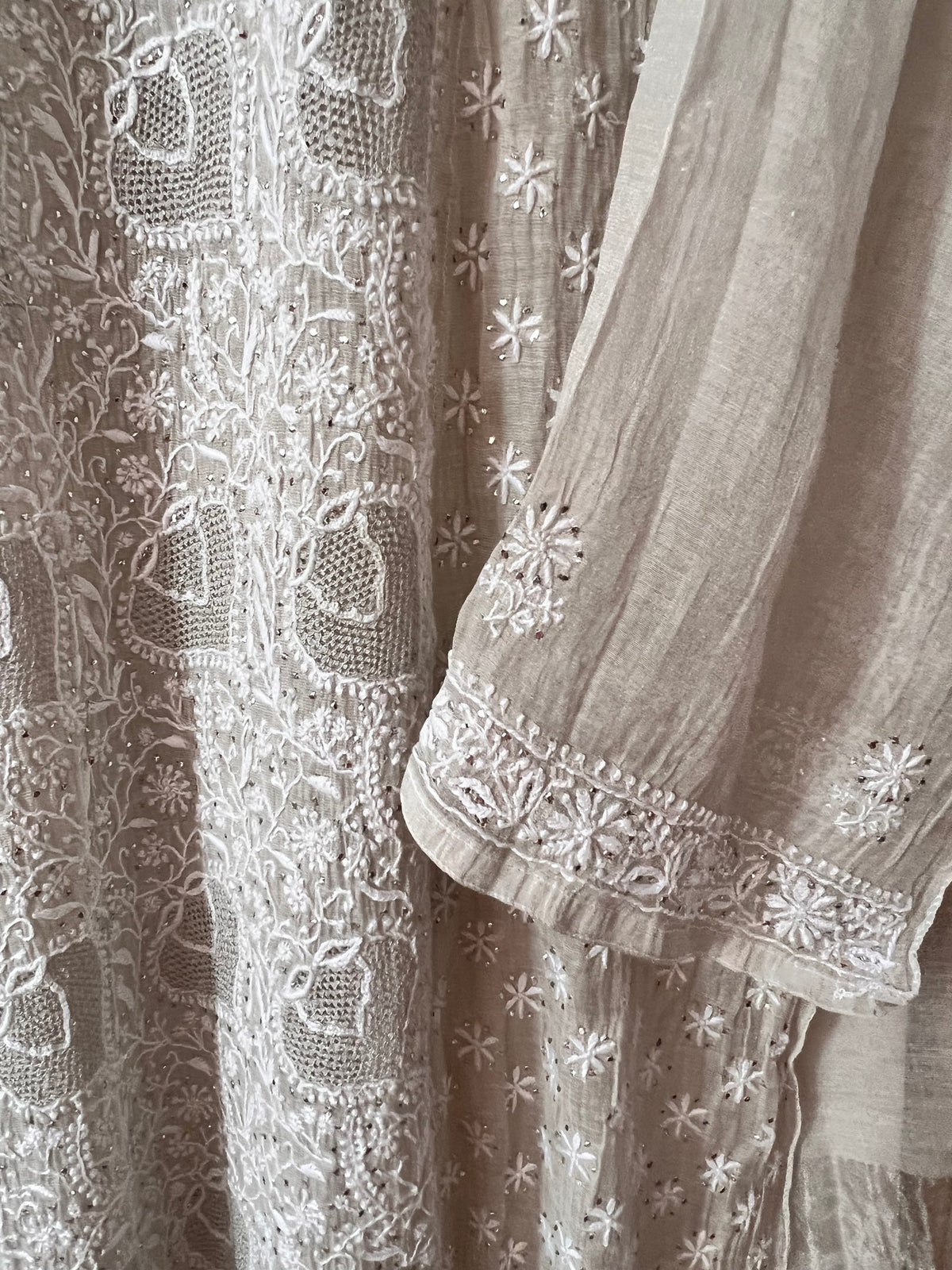 Silver Tissue Chanderi Silk Suit with Chikankari, Kasab Haath Jaali and Mukaish