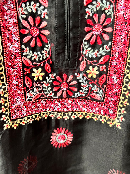 Black Pure Organza Silk Kurta Set with Multi Colour Chikankari and Embellishments