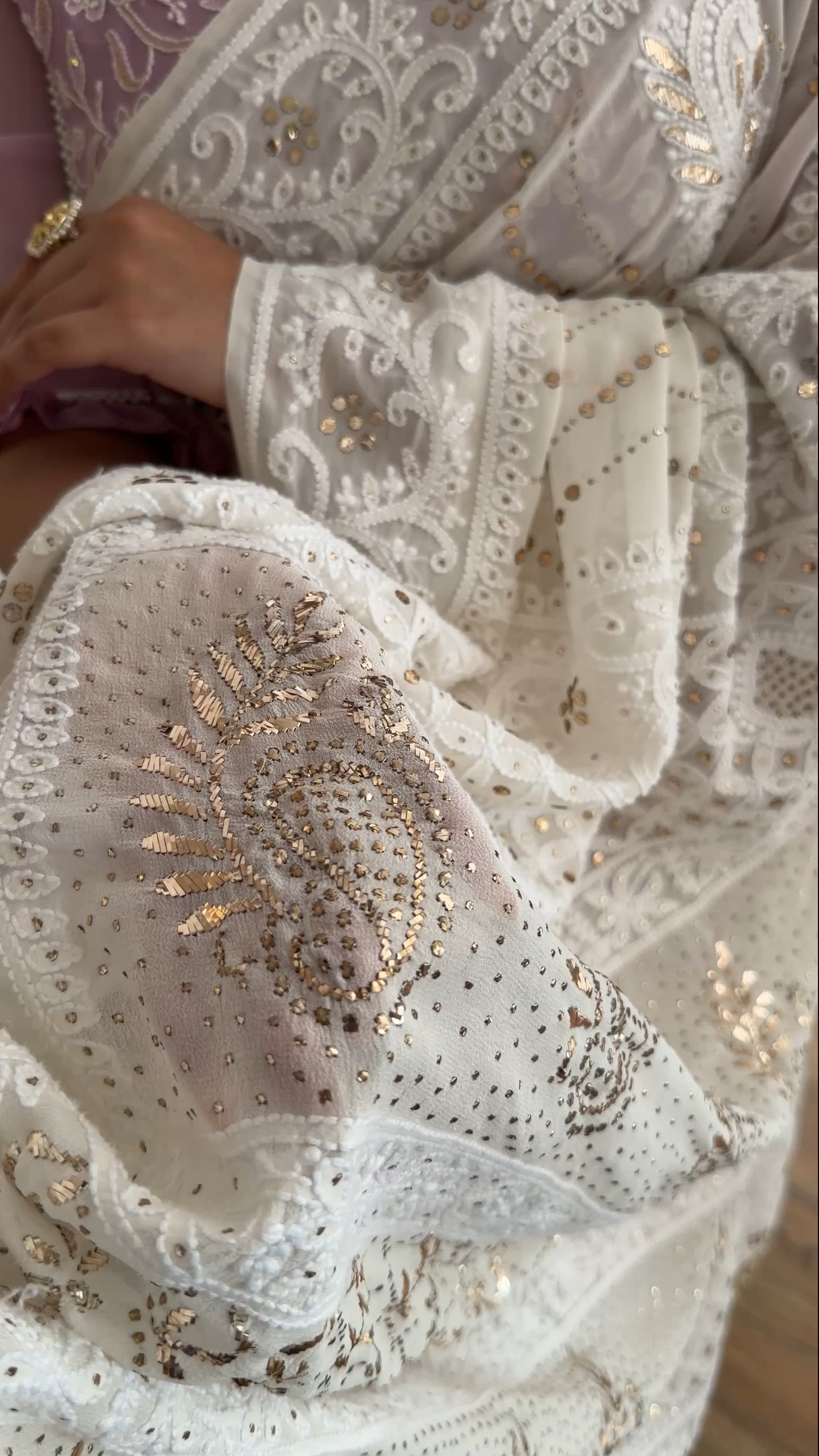 Ivory Hand-Embroidered Chikankari & Handcrafted Mukaish Saree