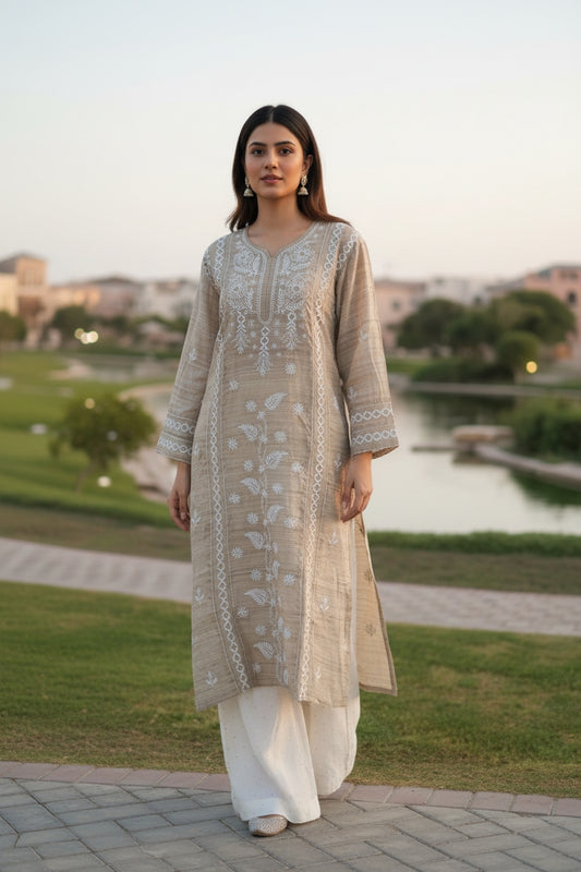 Pure Tussar Silk Chikankari Kurta