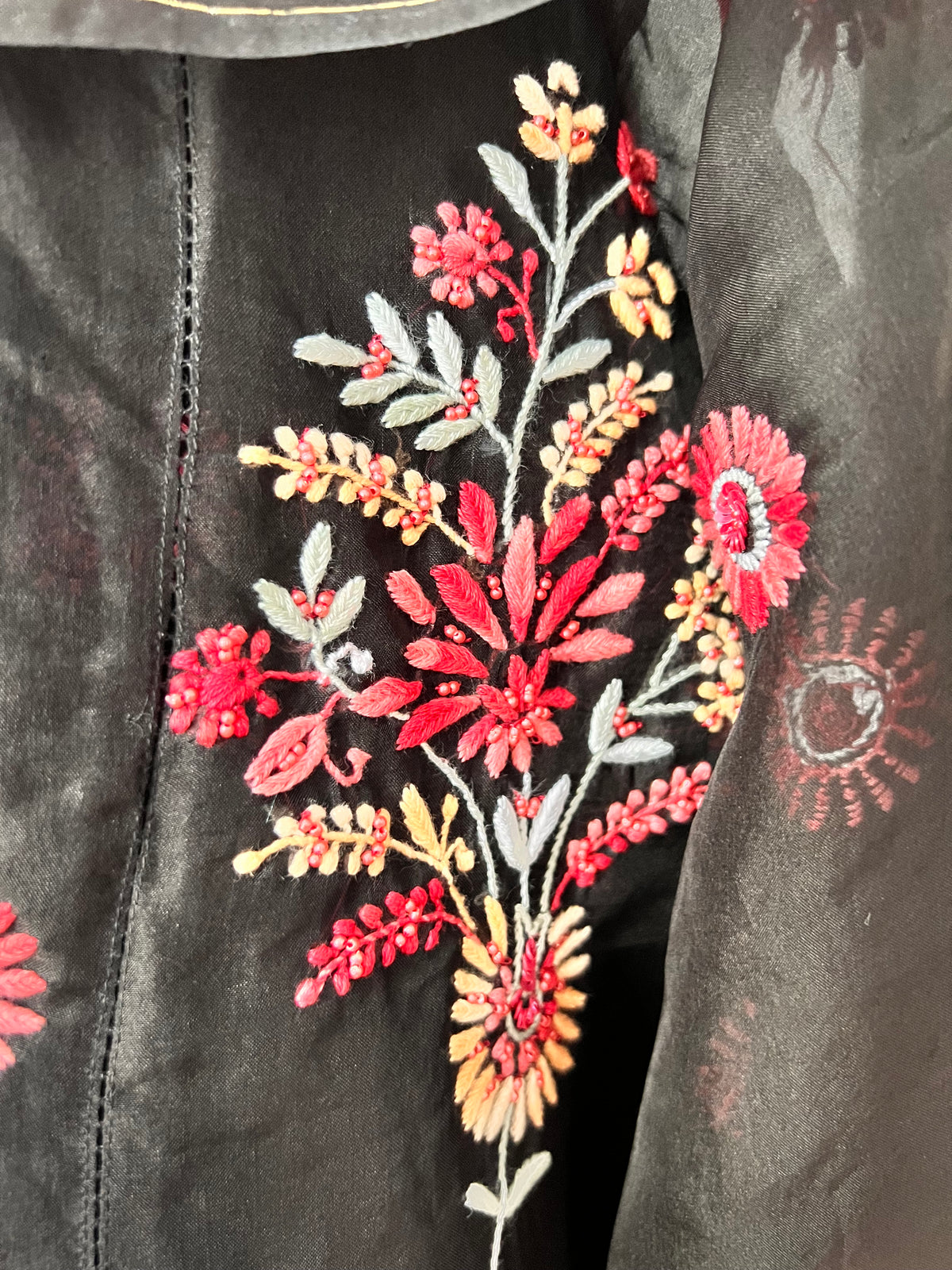 Black Pure Organza Silk Kurta Set with Multi Colour Chikankari and Embellishments