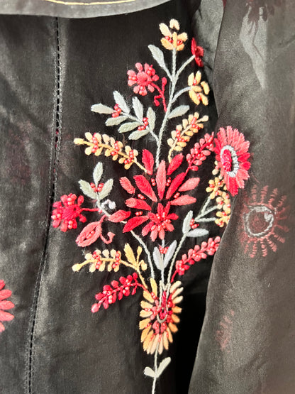 Black Pure Organza Silk Kurta Set with Multi Colour Chikankari and Embellishments