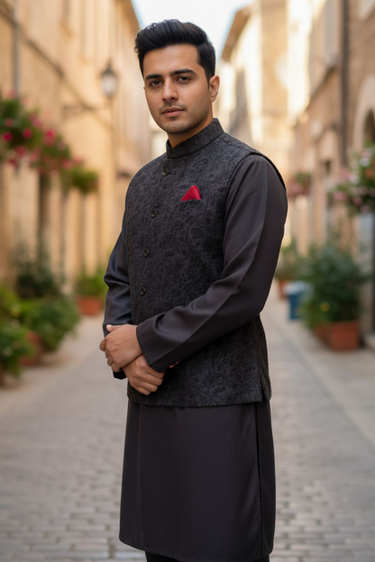 Black Silk Chikankari Jacket