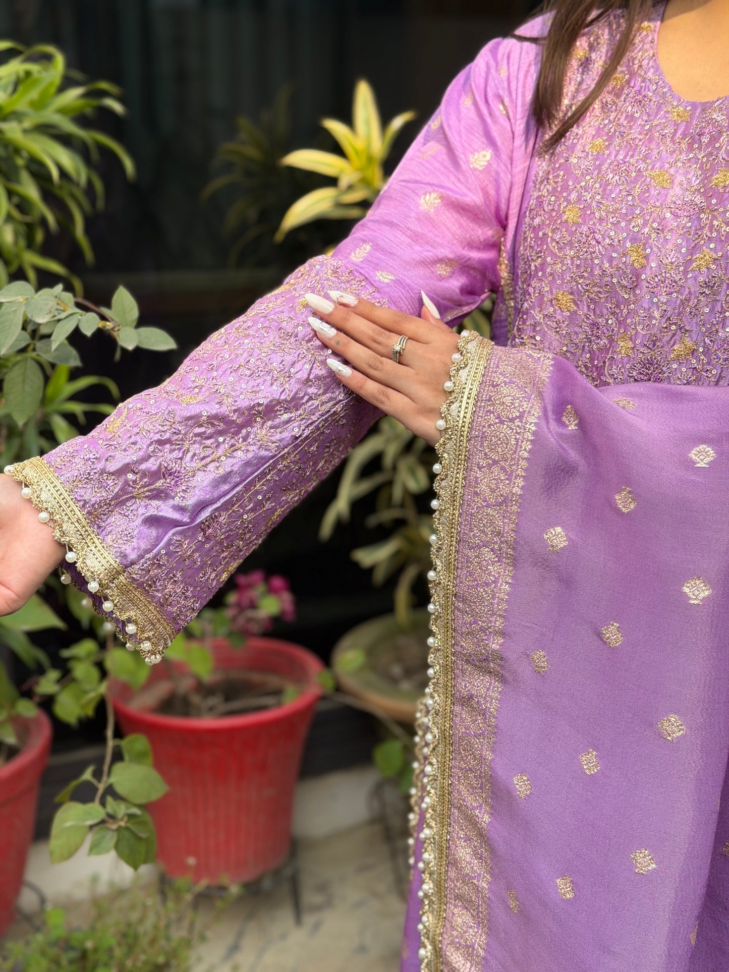 Pure Silk Suit with Zari, Resham French Knots and Sequins