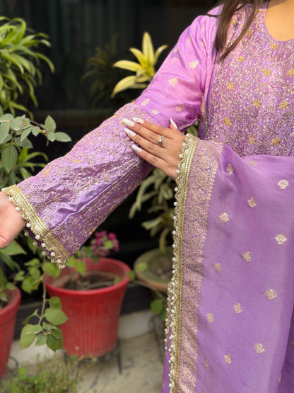 Pure Silk Suit with Zari, Resham French Knots and Sequins