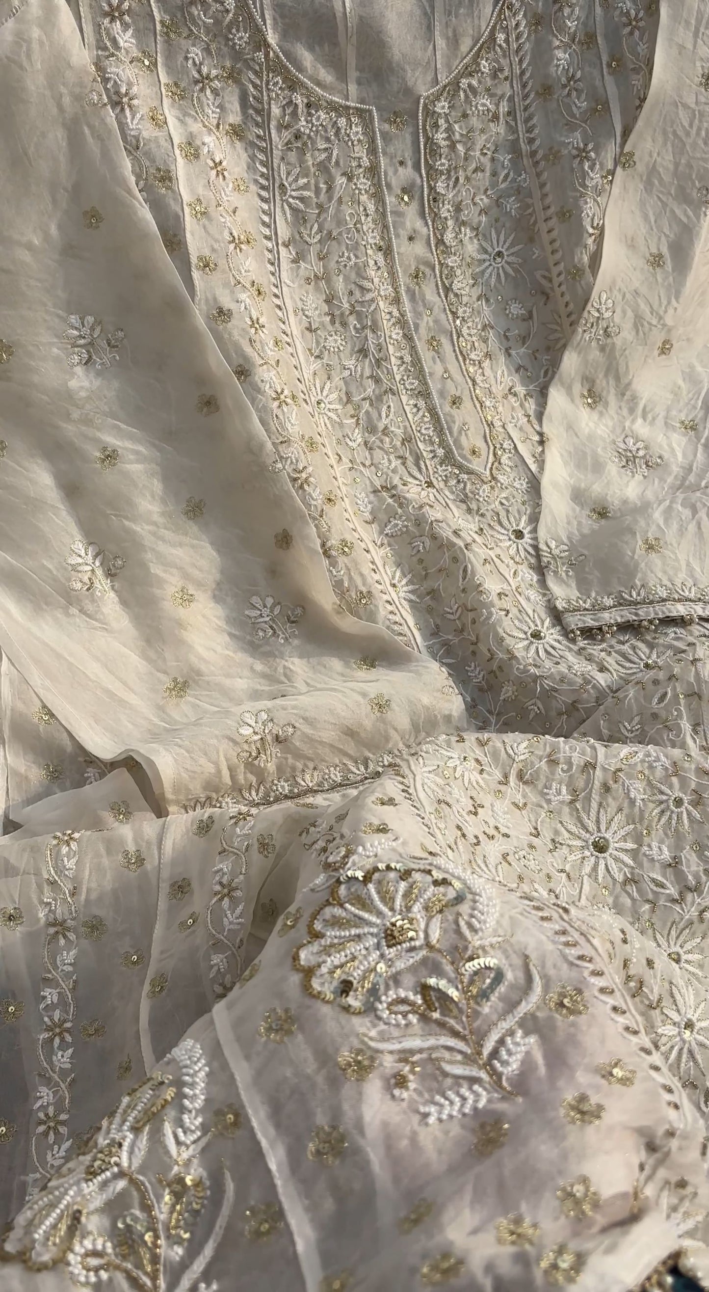 Pure Organza Silk Anarkali – Hand-Embroidered Chikankari & Luxe Embellishments