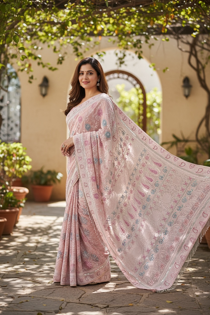 Pure Georgette Saree with Chikankari and Embellishments