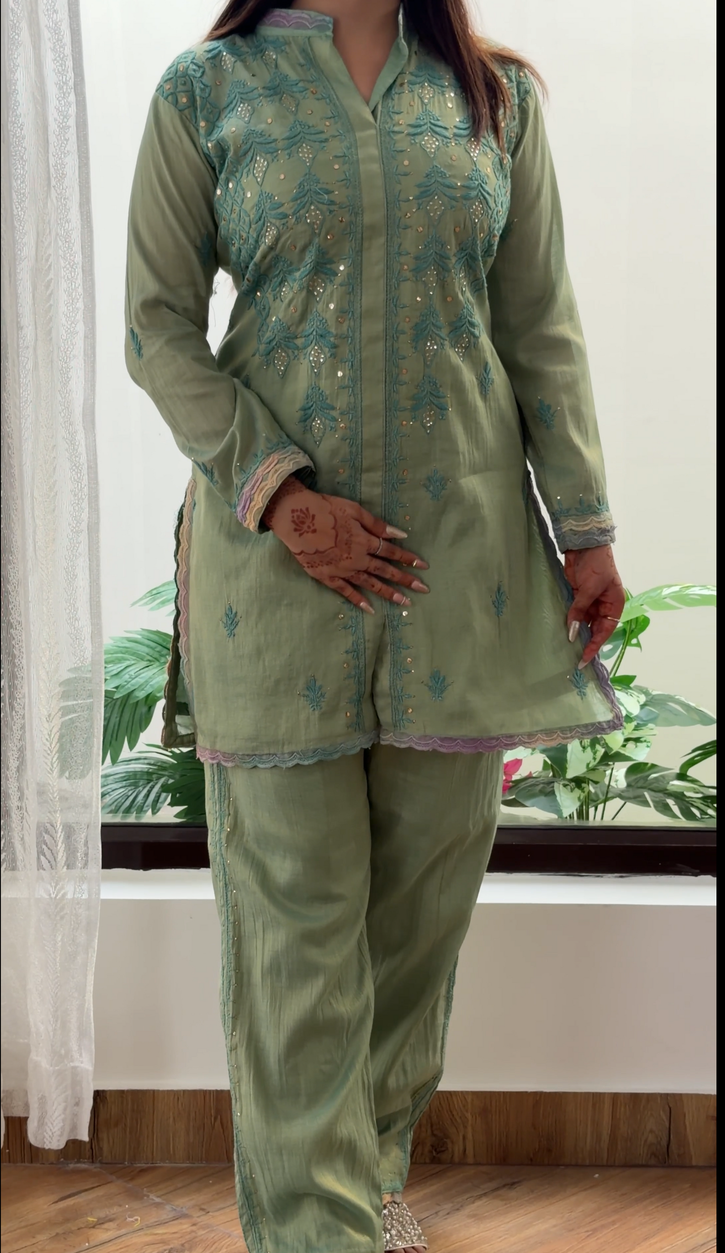 Sage Green Tissue Chanderi Co-ord Set