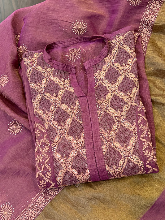 Deep Plum Anarkali with Chikankari, Kasab Haath Jaali and Mukaish