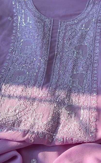 Lavender Pure Georgette Suit with Chikankari & Embellishments