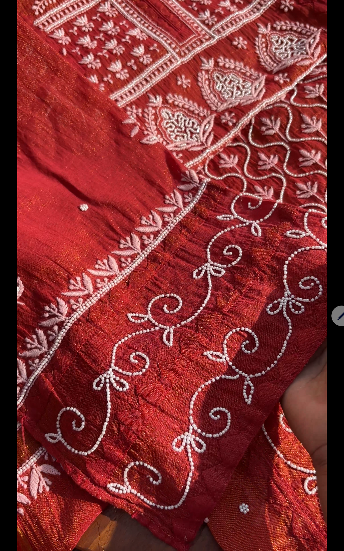 Maroon Tissue Chanderi Silk Suit with Chikankari and Embellishments