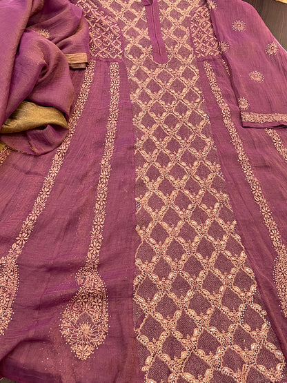 Deep Plum Anarkali with Chikankari, Kasab Haath Jaali and Mukaish
