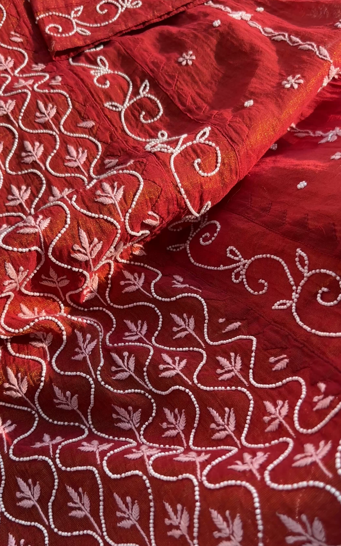 Maroon Tissue Chanderi Silk Suit with Chikankari and Embellishments