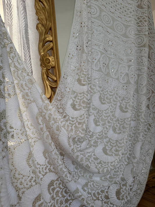 Pure Georgette Saree with Chikankari and Kamdani 