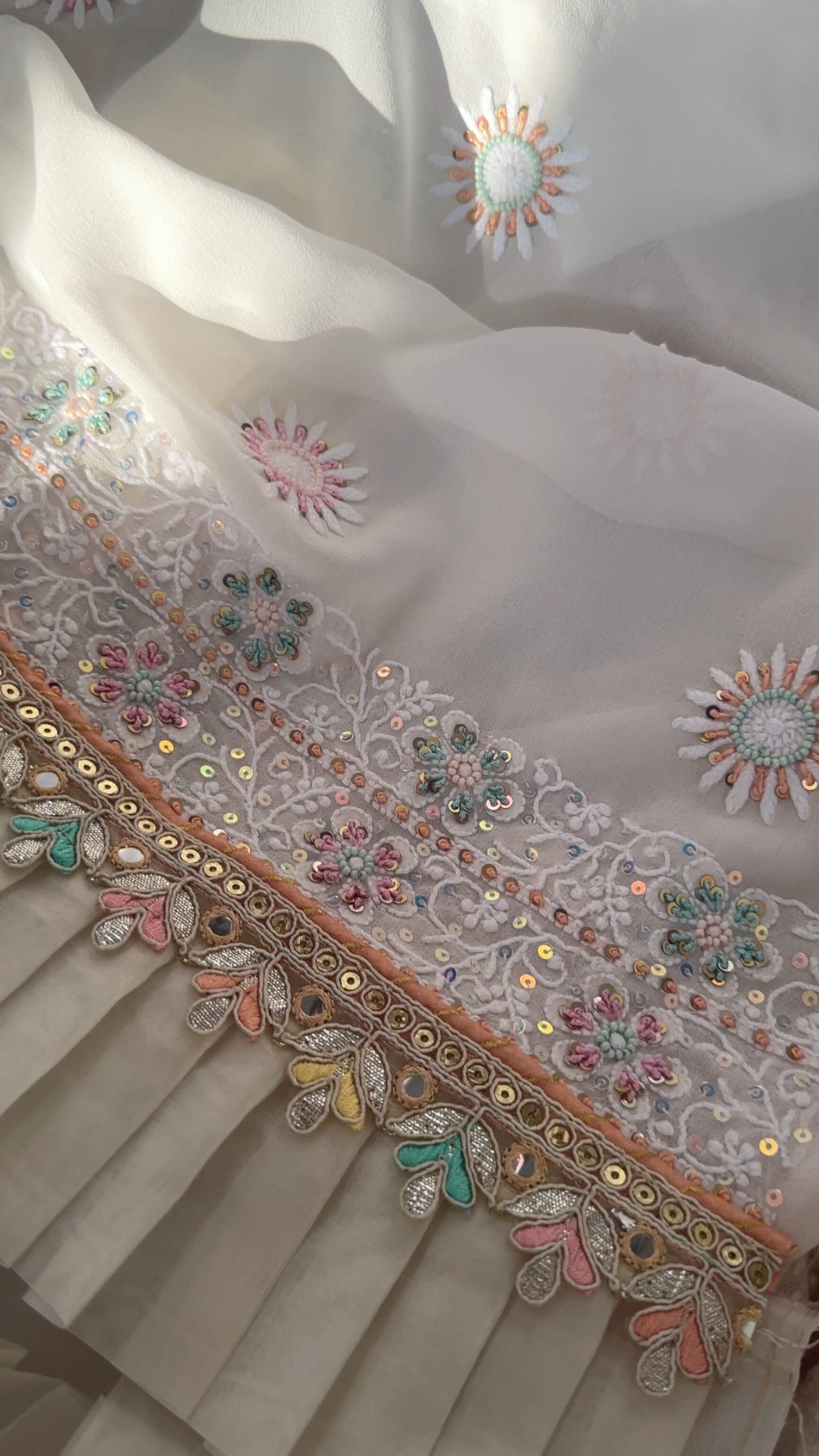 Off White Chikankari and Embellishments Suit