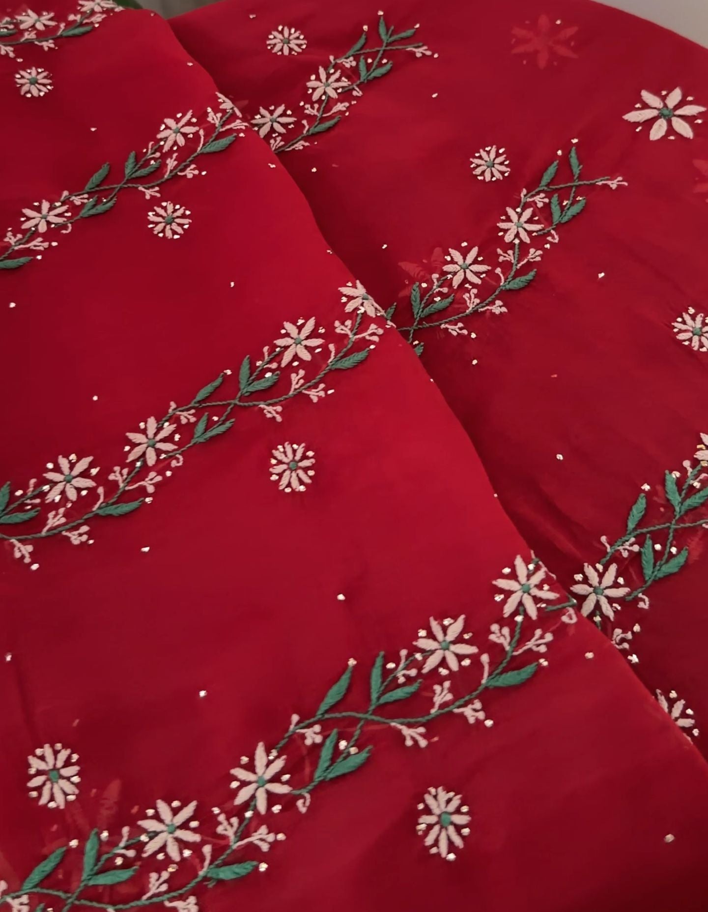 Deep Red Organza Silk Kurta Dupatta Set
