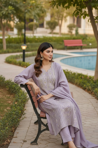 Pure Tussar Silk Chikankari with Embellishments | Eternal Craftsmanship