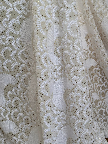 Pure Georgette Saree with Chikankari and Kamdani showing pleats
