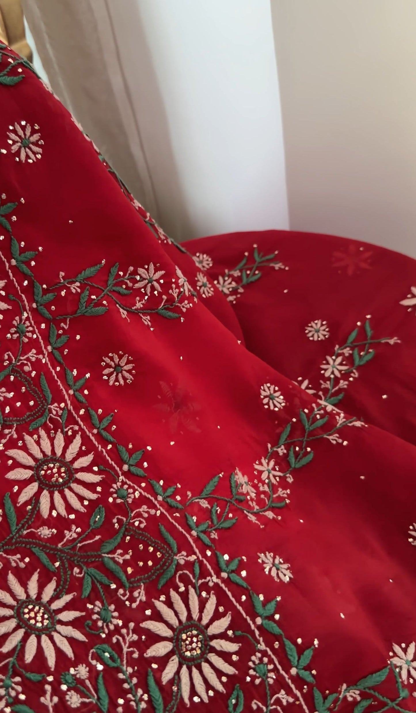 Deep Red Organza Silk Kurta Dupatta Set