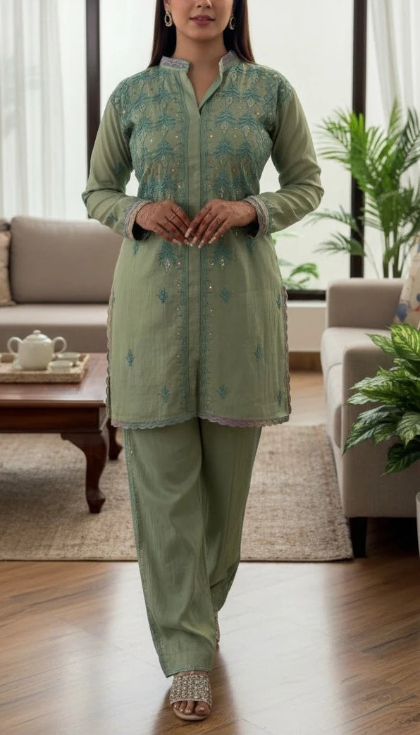 Sage Green Tissue Chanderi Co-ord Set