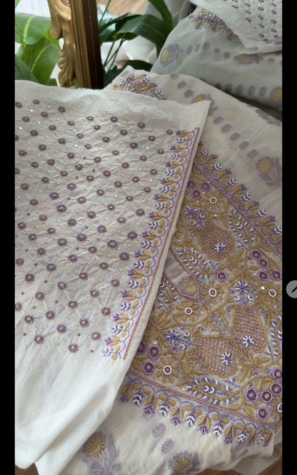 Lavender Chanderi Banarasi Zari Suit Set with Chikankari and Embellishments