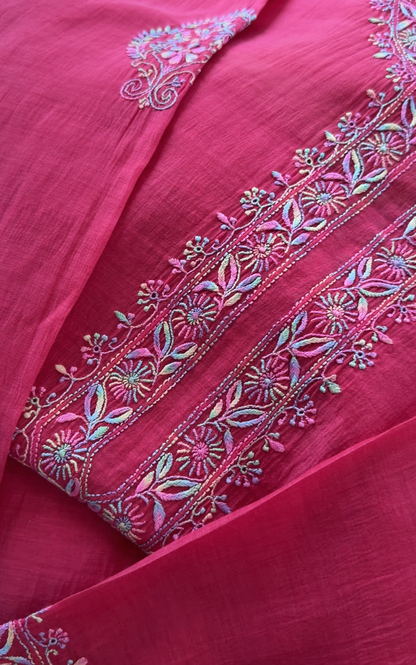 ShaSumz Exclusive: Pure Mul Chanderi Multi Colour Chikankari Suit Set
