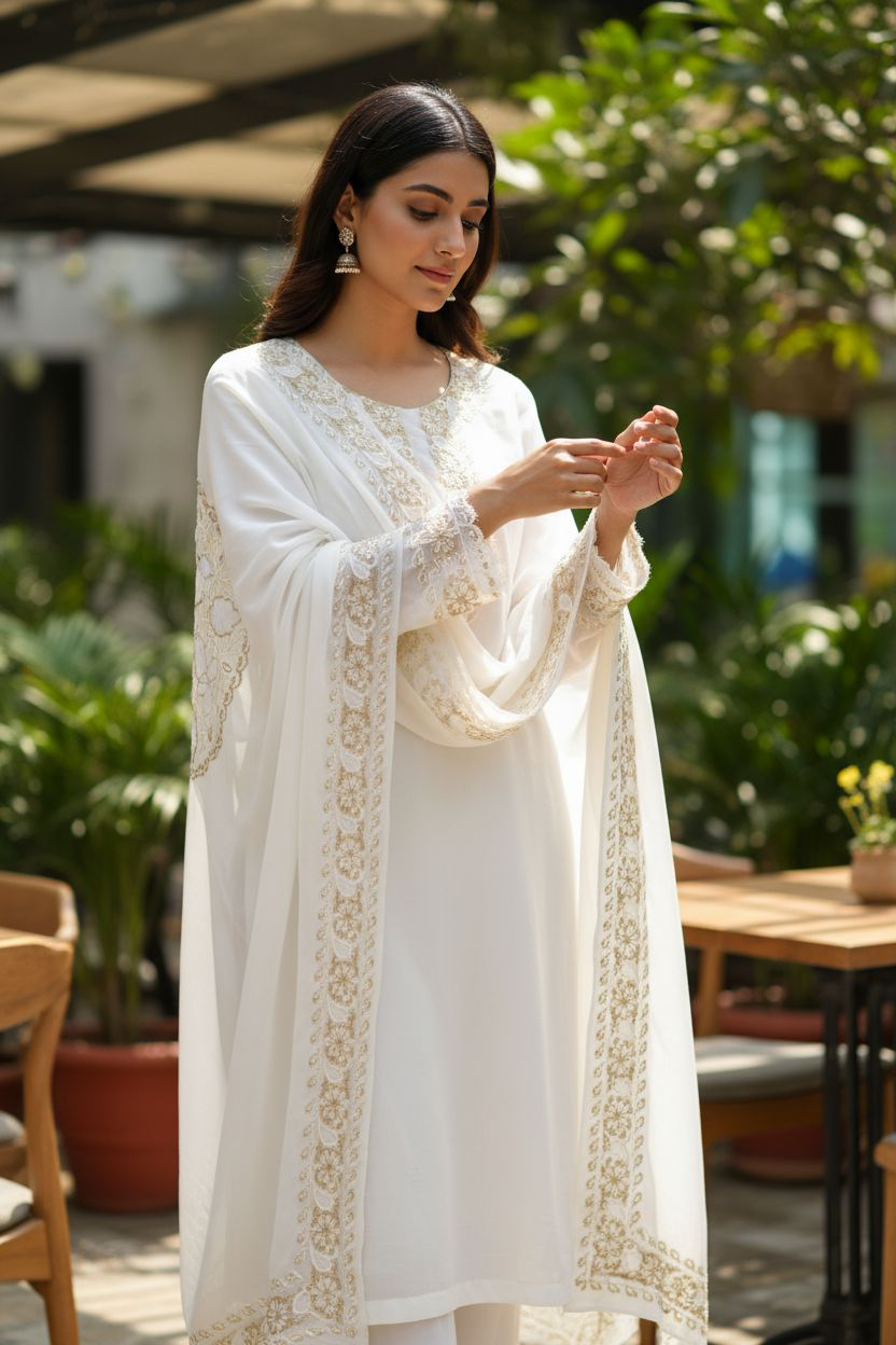 Pure Georgette Suit with Chikankari & Haath Jaali (Thaal Design)