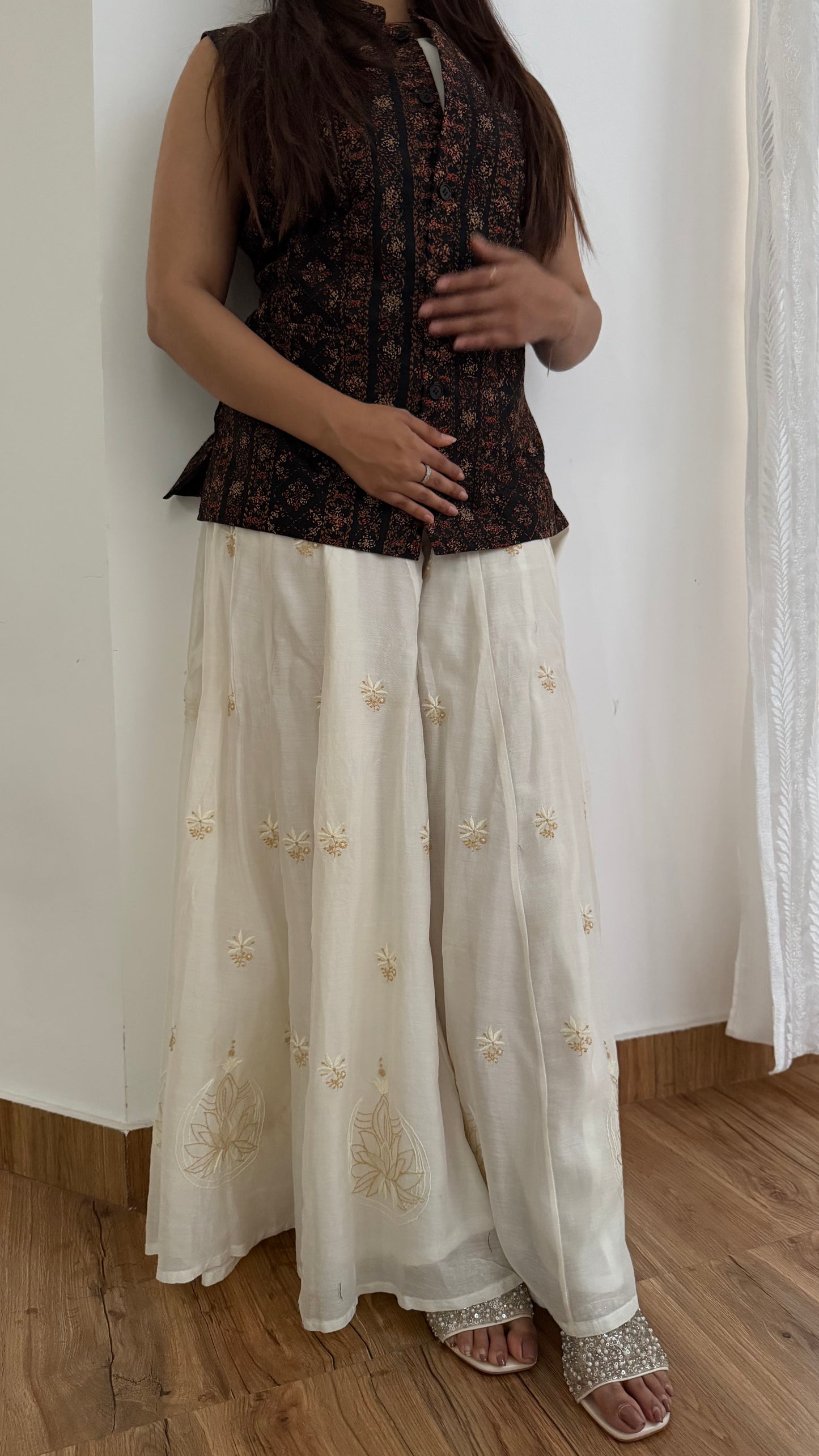 The Ivory Muse: Pure Chanderi Silk Sharara with Chikankari