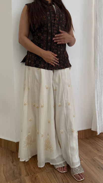 The Ivory Muse: Pure Chanderi Silk Sharara with Chikankari