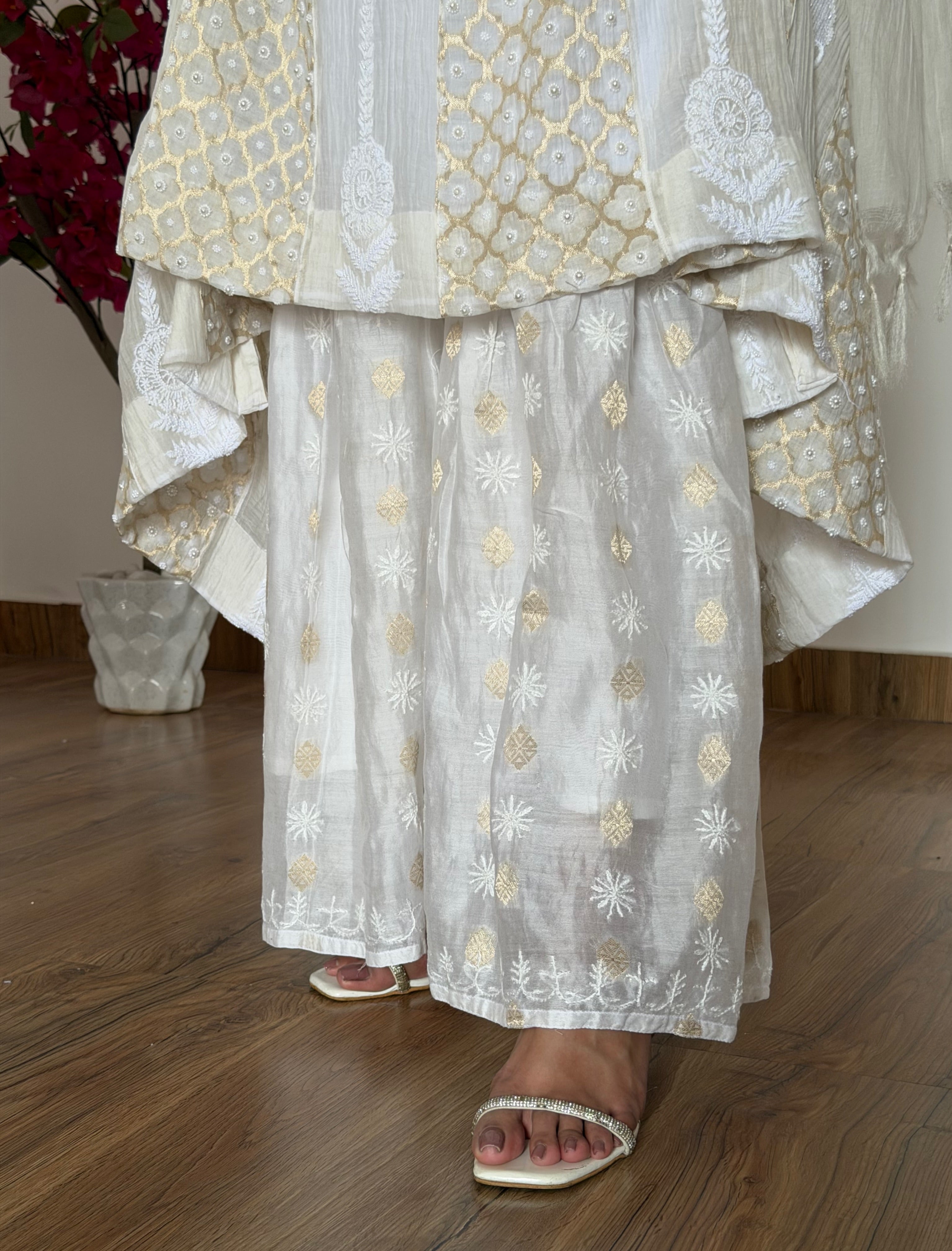 Mul Chanderi Sharara with Chikankari and Zari Weave | Dyeable | Ready ...