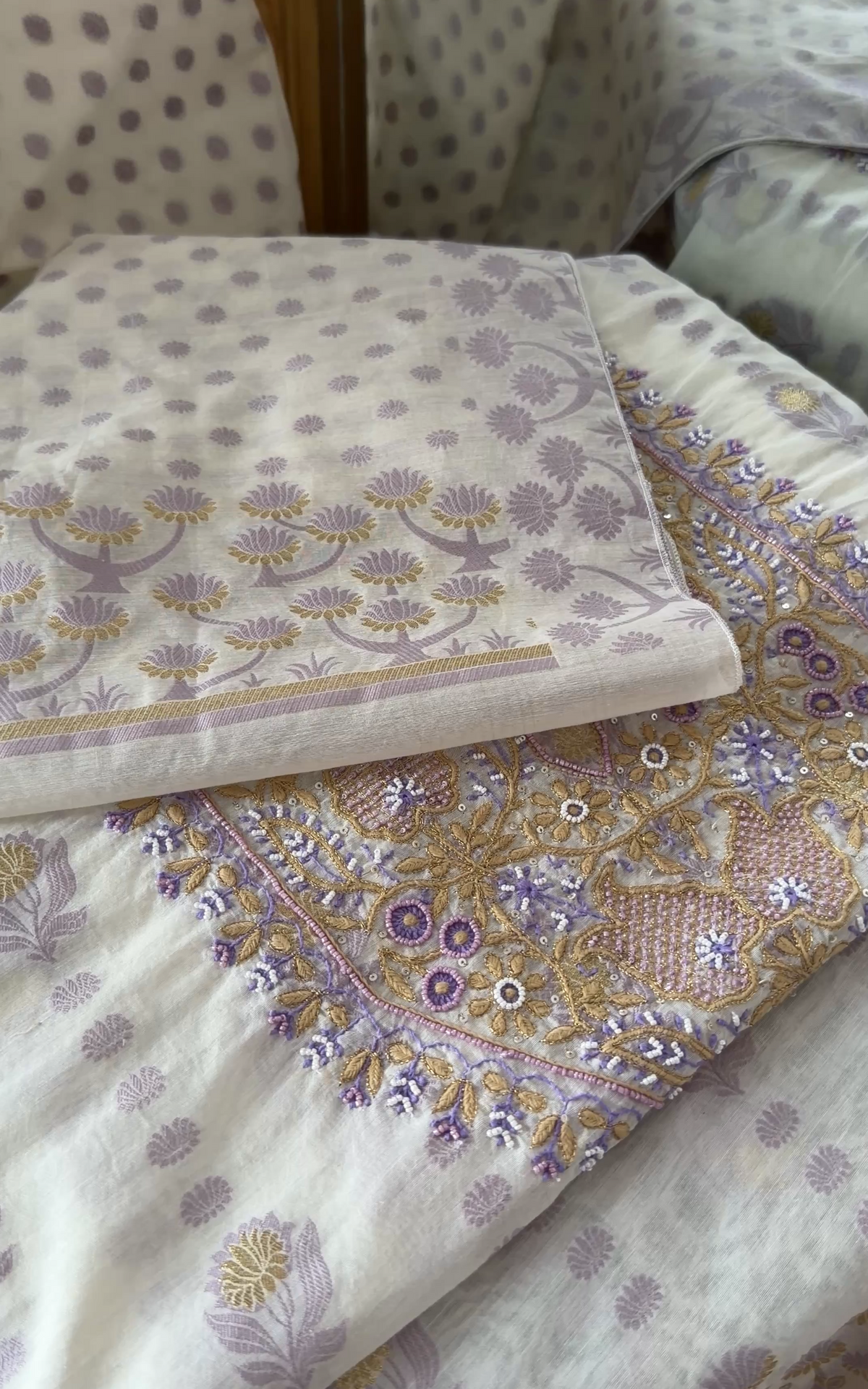 Lavender Chanderi Banarasi Zari Suit Set with Chikankari and Embellishments