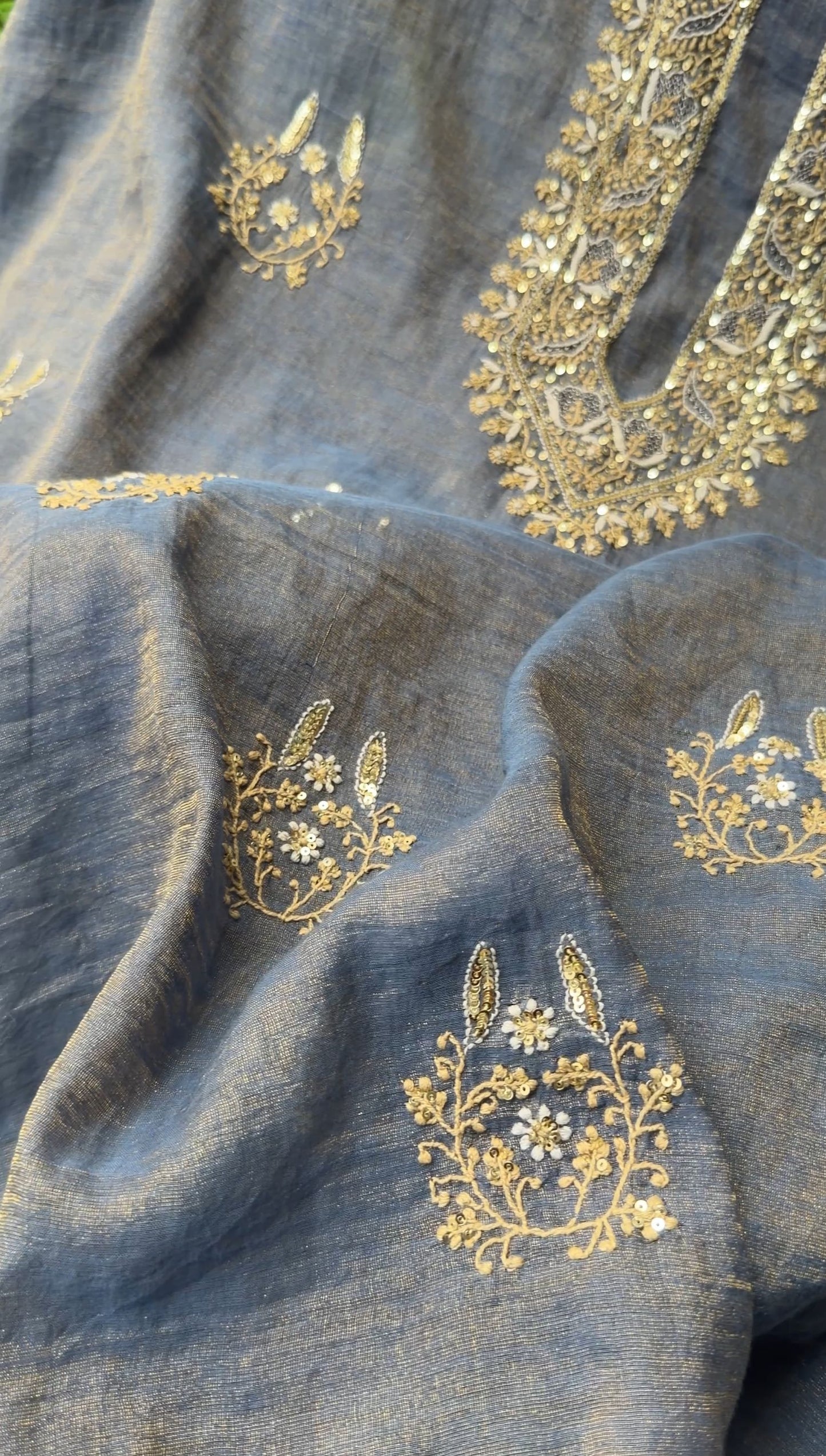 The Celestial "Chand" Ensemble | Pure Tissue Chanderi Silk Hand-Embroidered Chikankari Set