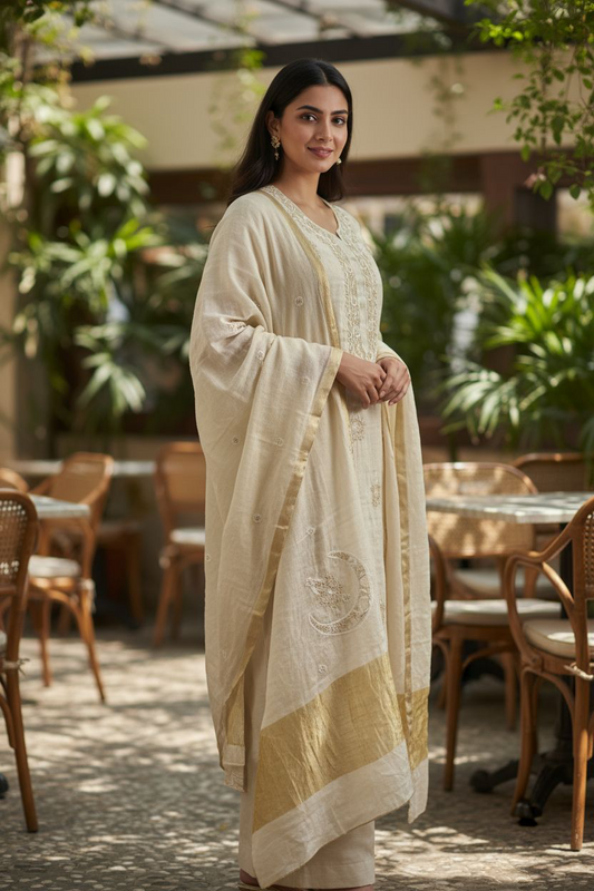 Pure Tissue Chanderi Silk Suit - Chand (crescent) Design