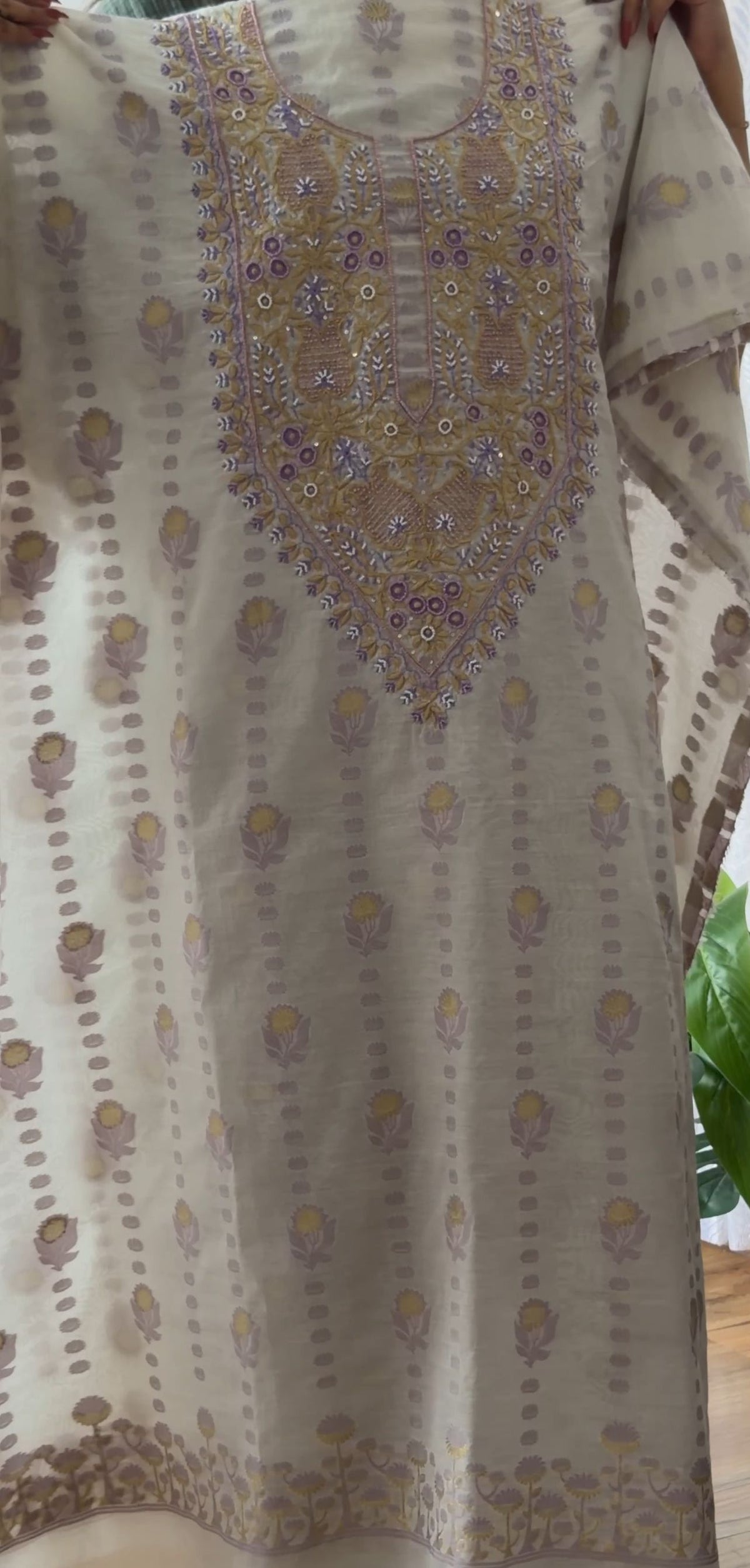 Lavender Chanderi Banarasi Zari Suit Set with Chikankari and Embellishments