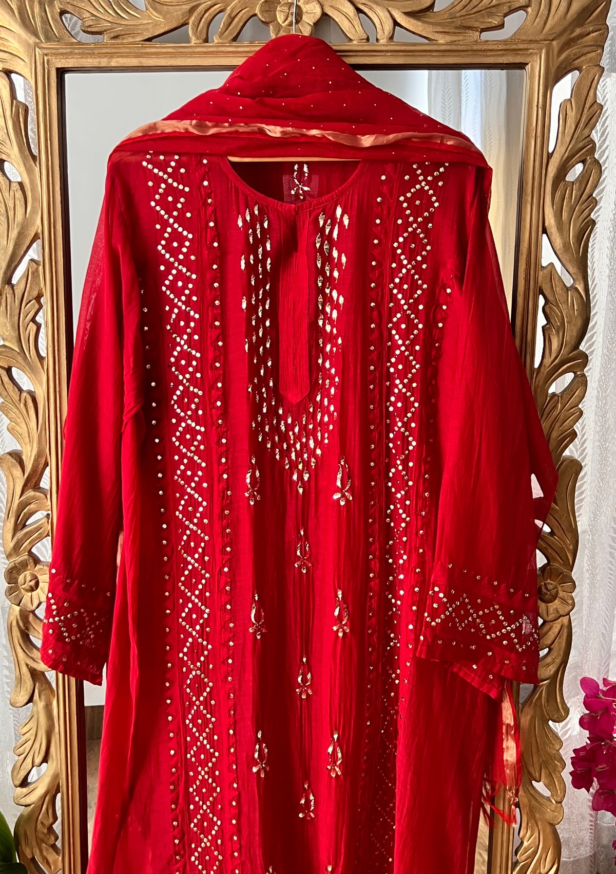 ShaSumz Festive Edit: Red Mukaish Mul Chanderi Suit